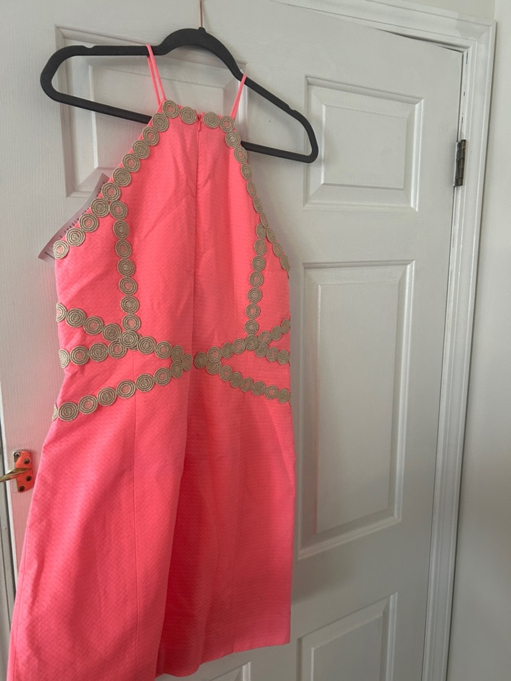 Lilly Pulitzer Coral Halter Dress with Gold Embellishment - Picture 4 of 4